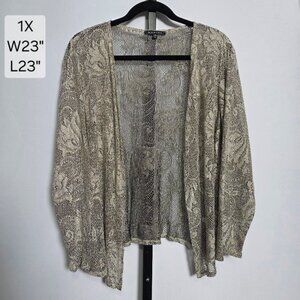 Marina Cardigan Plus Size 1X Gold Metallic Sheer Lace Open Knit Shrug Jacket USA